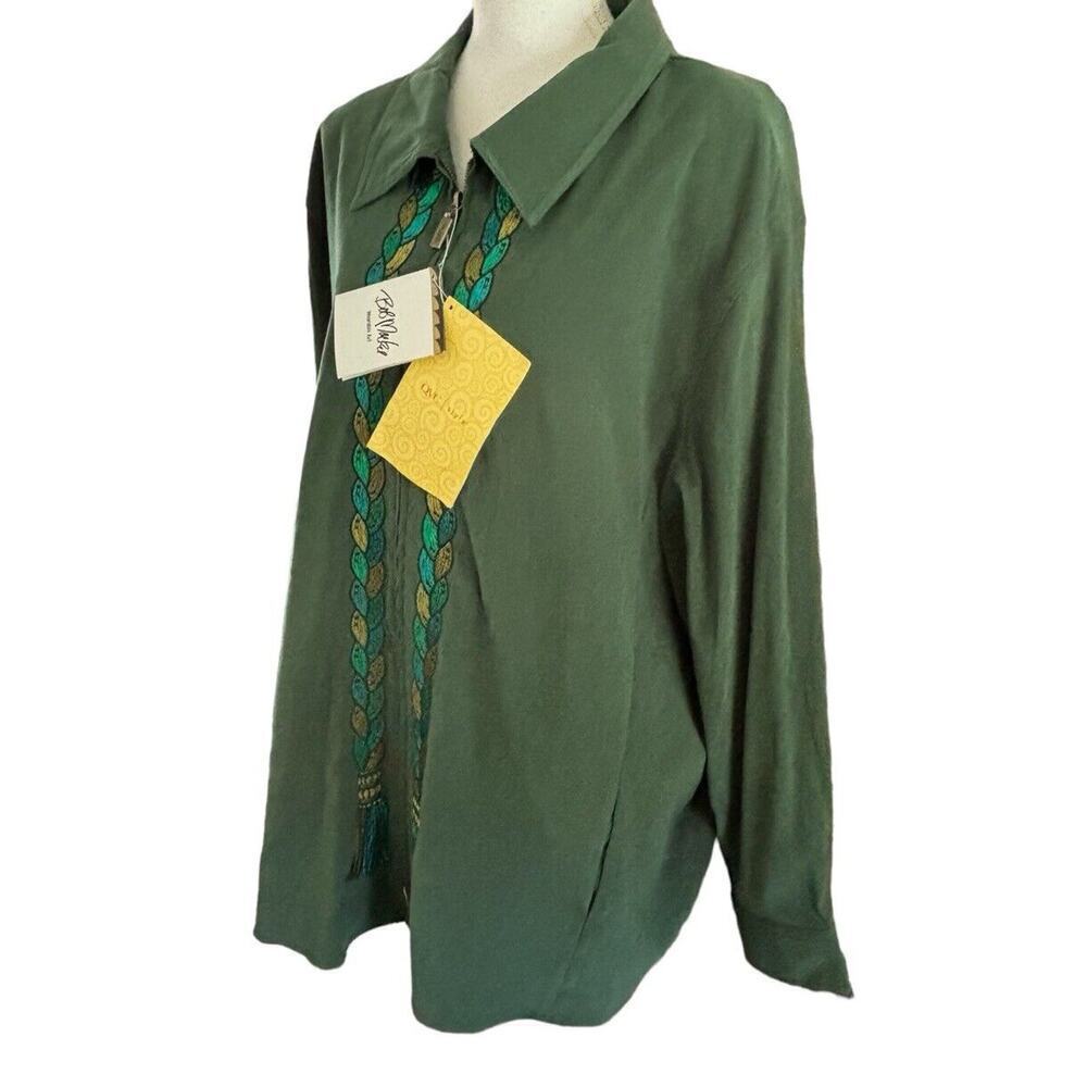 BOB MACKIE Stretch Moleskin Tassel Embroidered Zipper Jacket 3X Green NWT - Picture 2 of 9